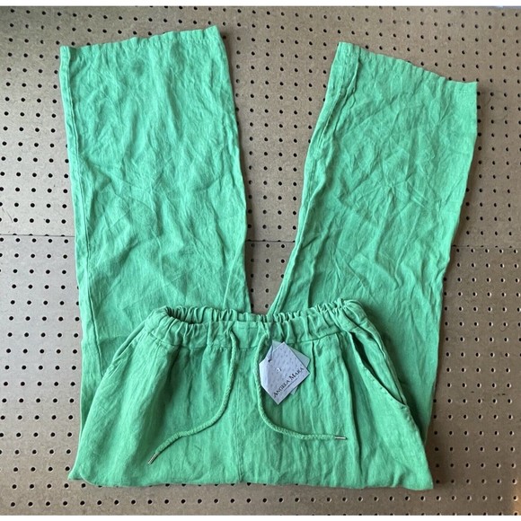 NWT Angela Mara x Gucci Green 100% Linen Wide Leg Pants Italy Medium Women - Picture 2 of 10